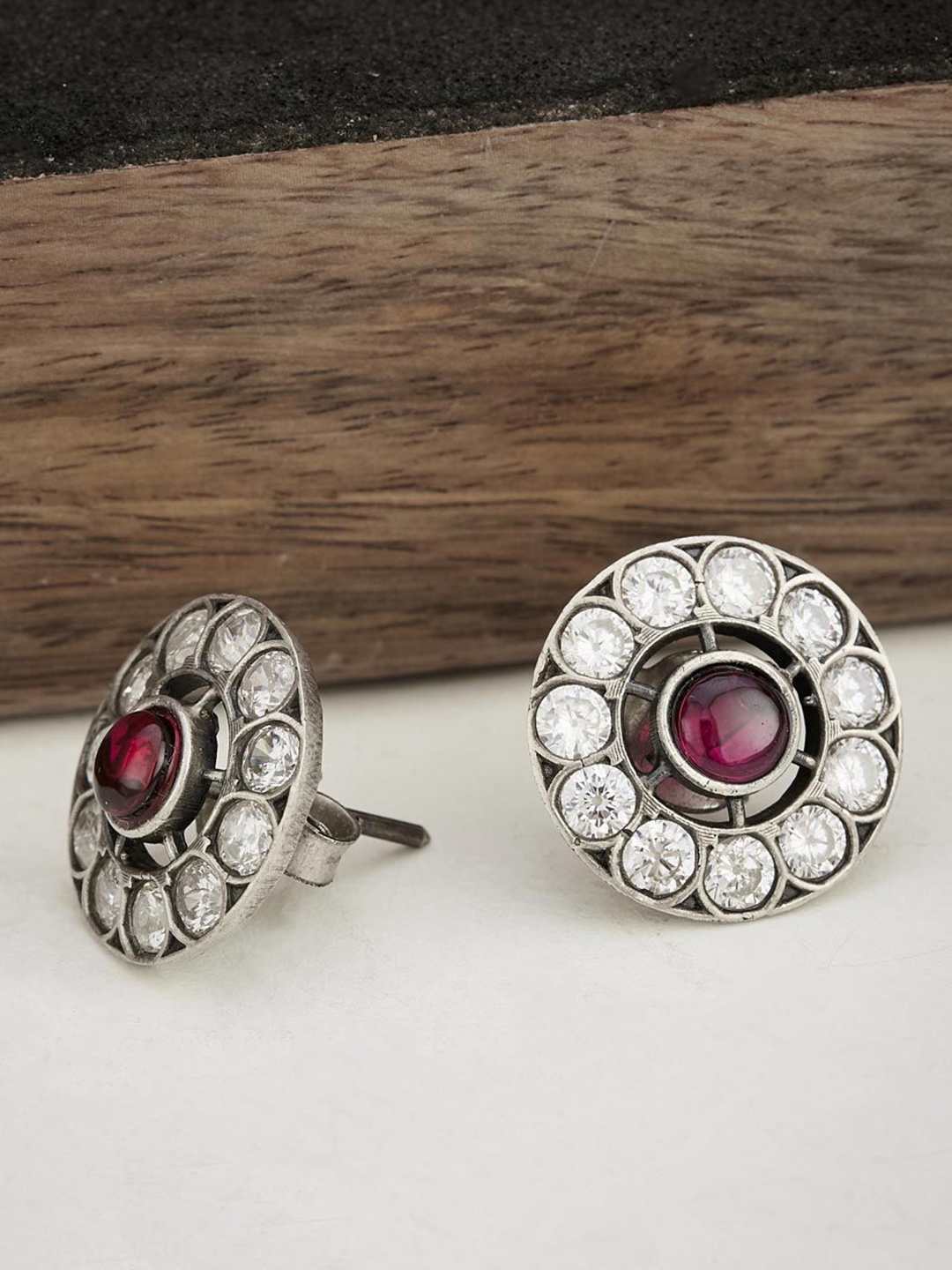 

Fabindia Silver-Plated Stone Studded Contemporary Studs Earrings