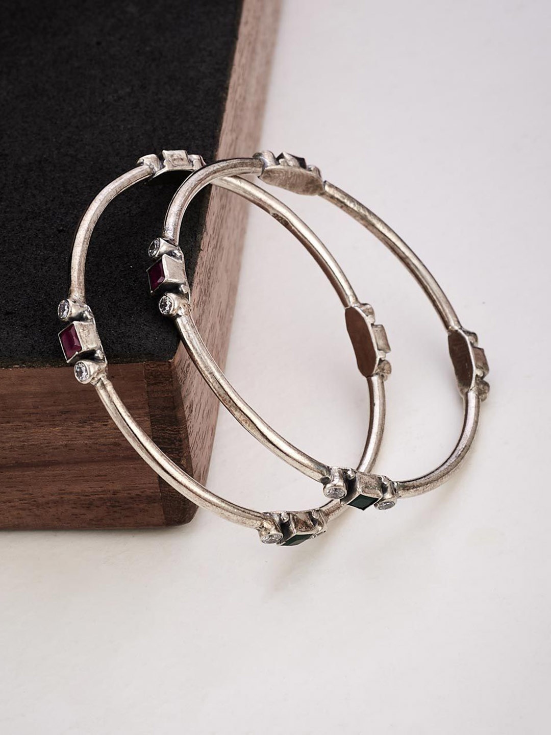 

Fabindia Set Of 2 Silver-Plated Stone Studded Bangles