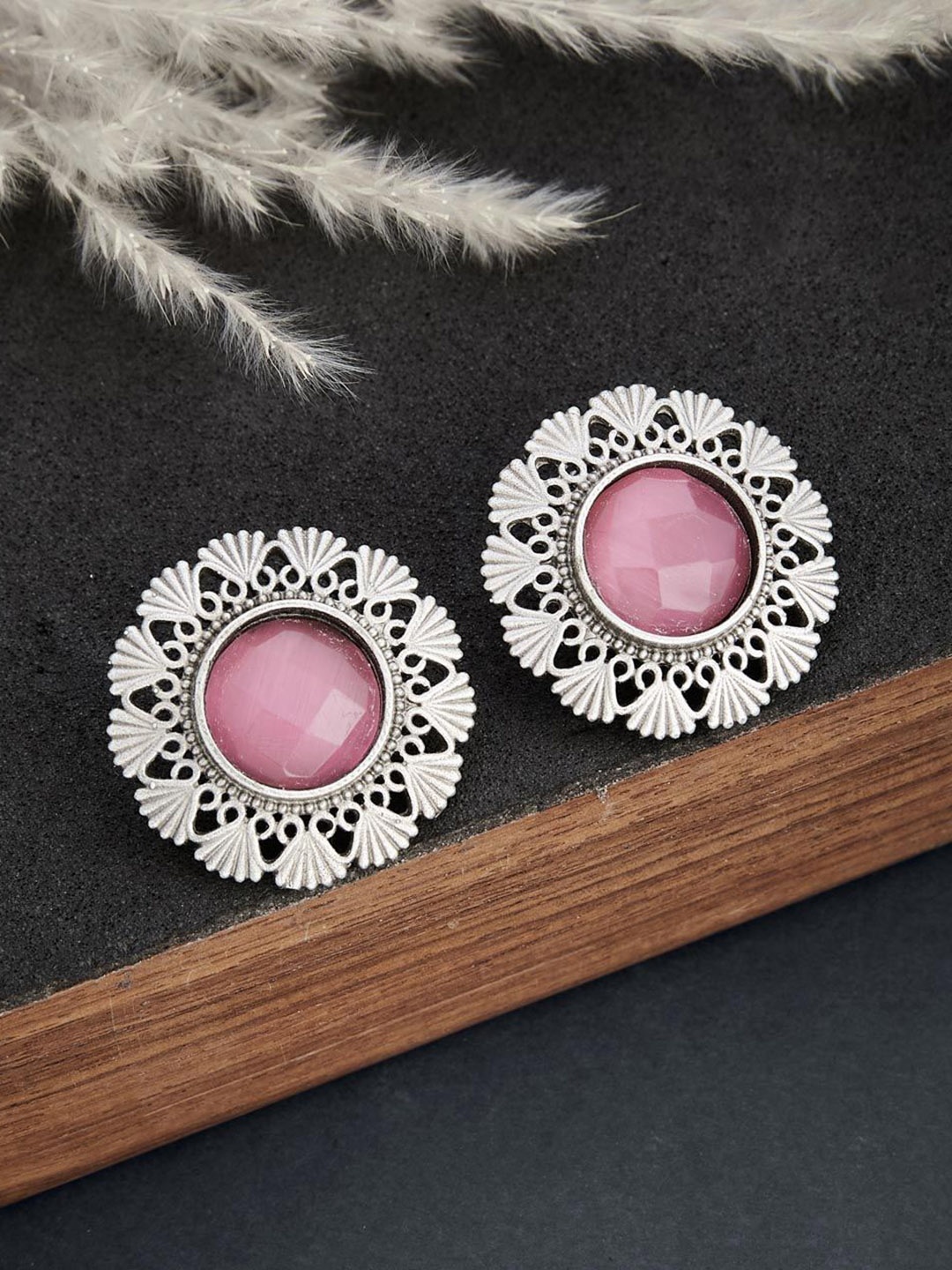 

Fabindia Stone Studded Oxidised Contemporary Studs Earrings, Silver