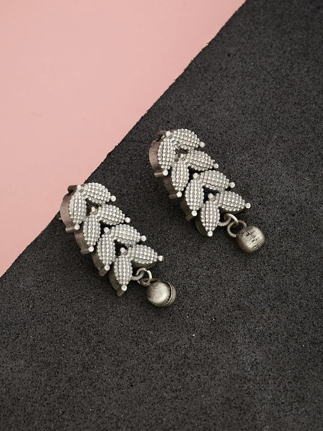 

Fabindia Stone Studded Leaf Shaped Drop Earrings, Silver