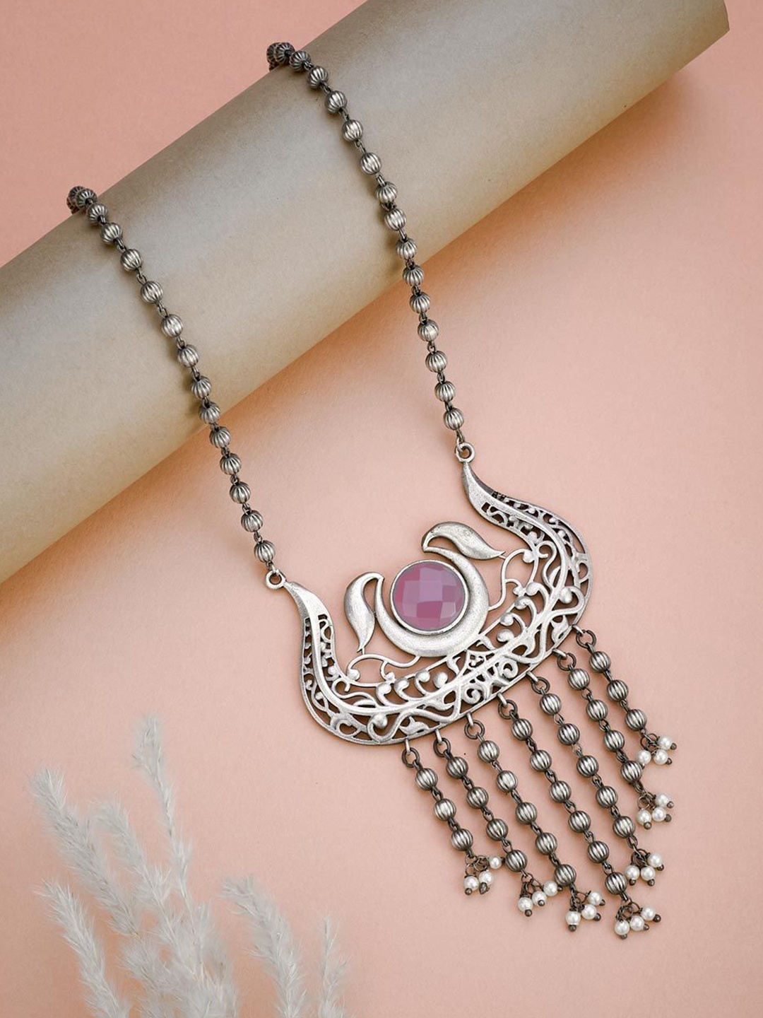 

Fabindia Stone Studded Long Necklace, Silver