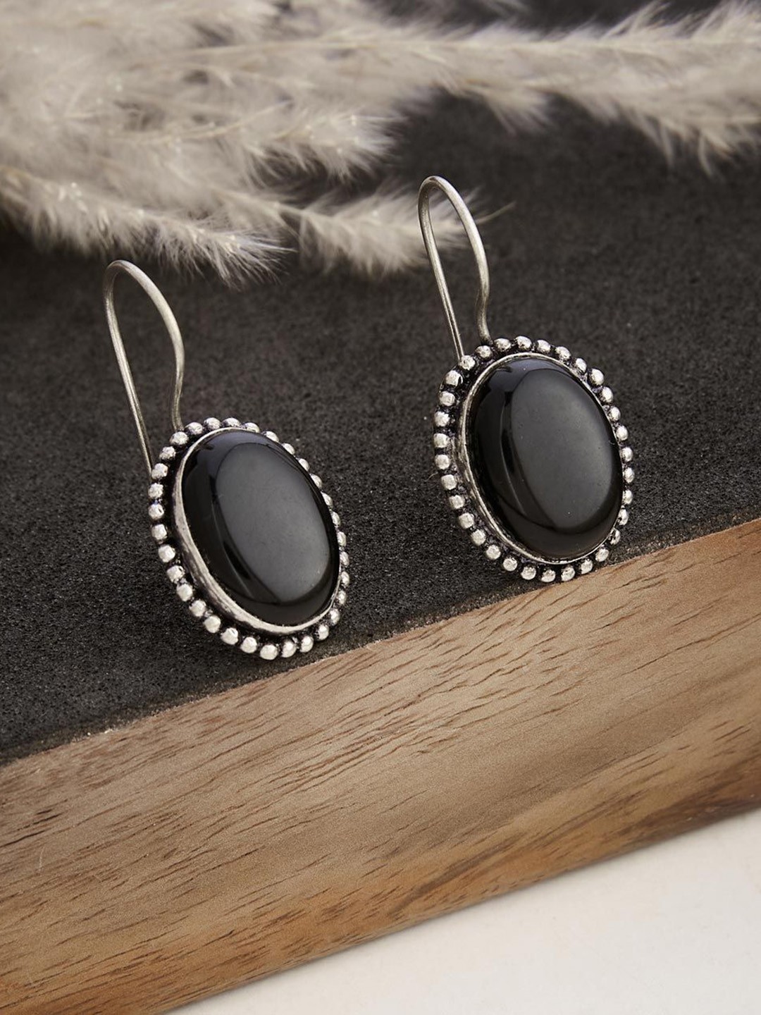 

Fabindia Silver-Plated Oxidised Contemporary Drop Earrings