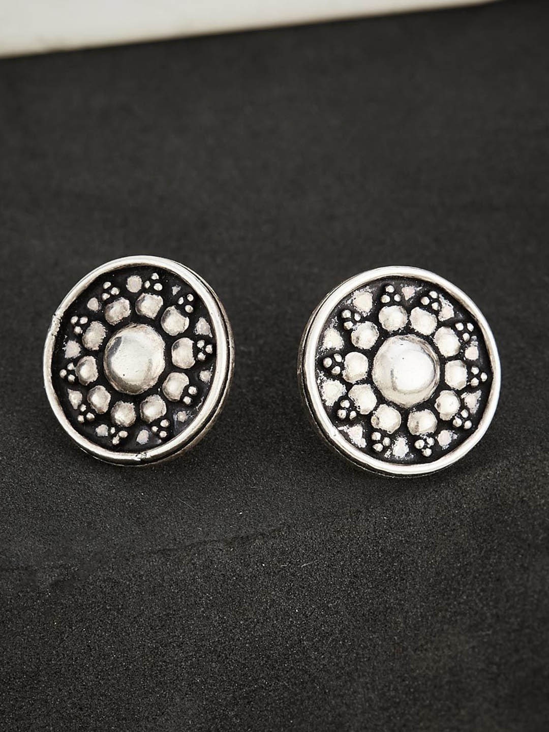 

Fabindia Silver-Plated Oxidised Contemporary Studs Earrings