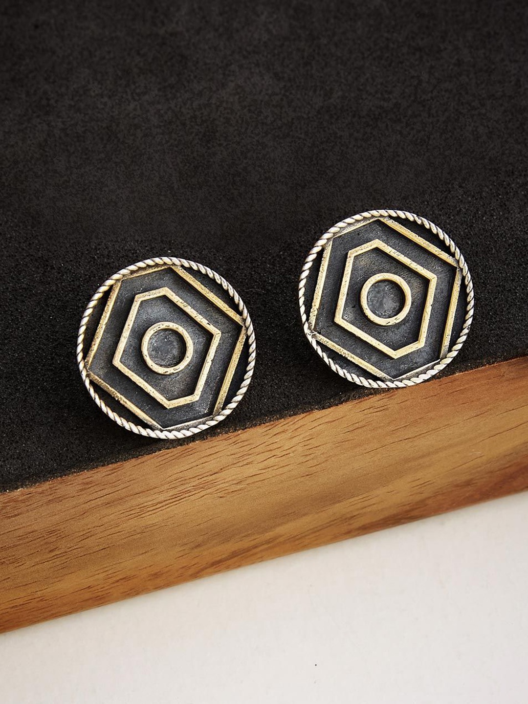 

Fabindia Silver-Plated Oxidised Contemporary Studs Earrings