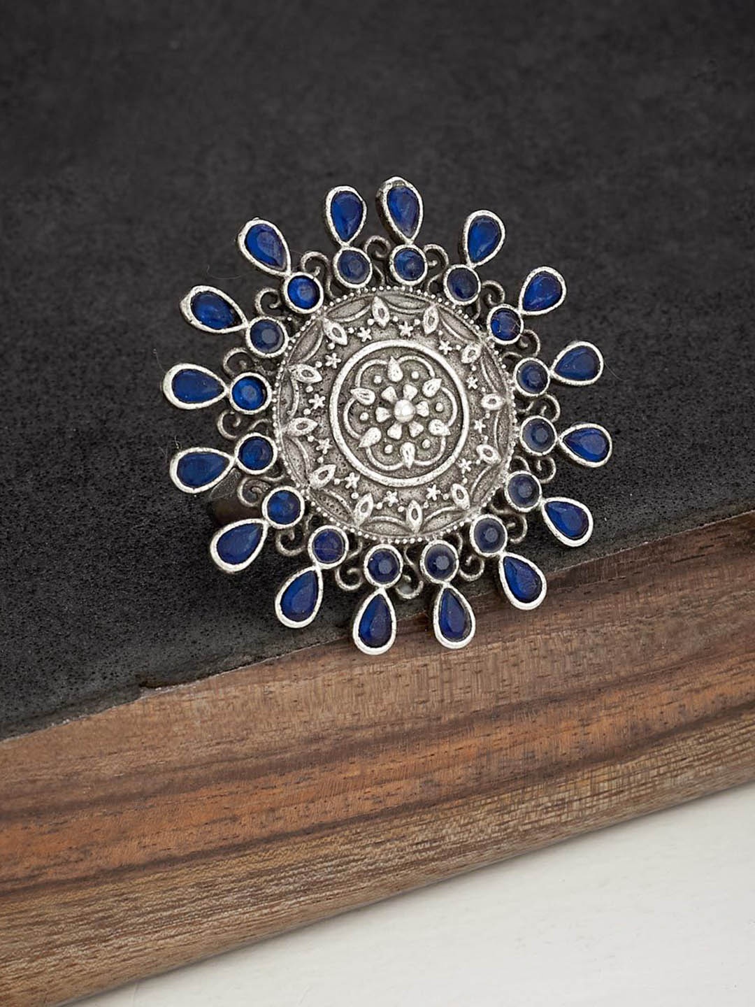 

Fabindia Stone-Studded Adjustable Finger Ring, Silver