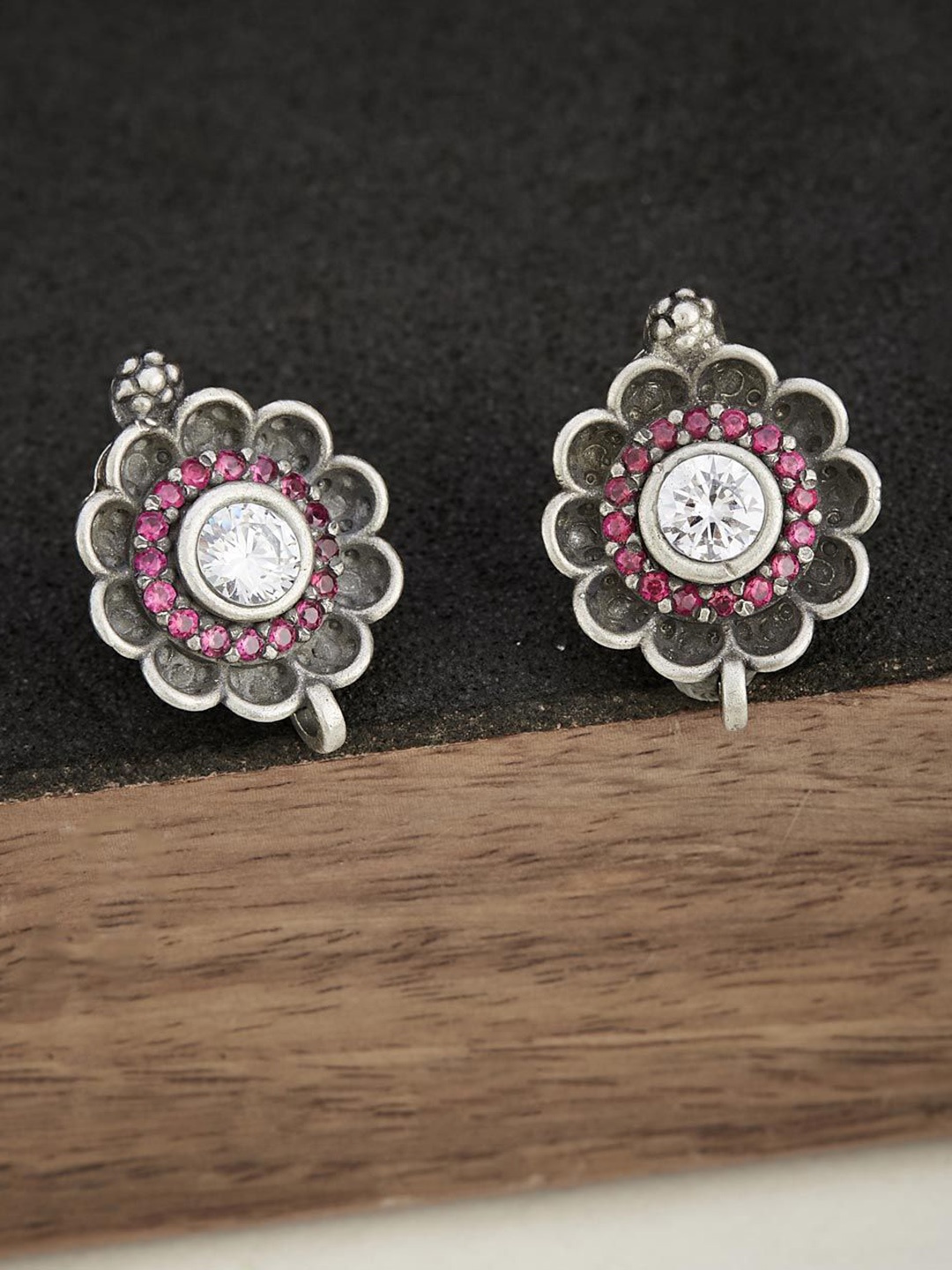 

Fabindia Silver-Plated Oxidised Contemporary Studs Earrings