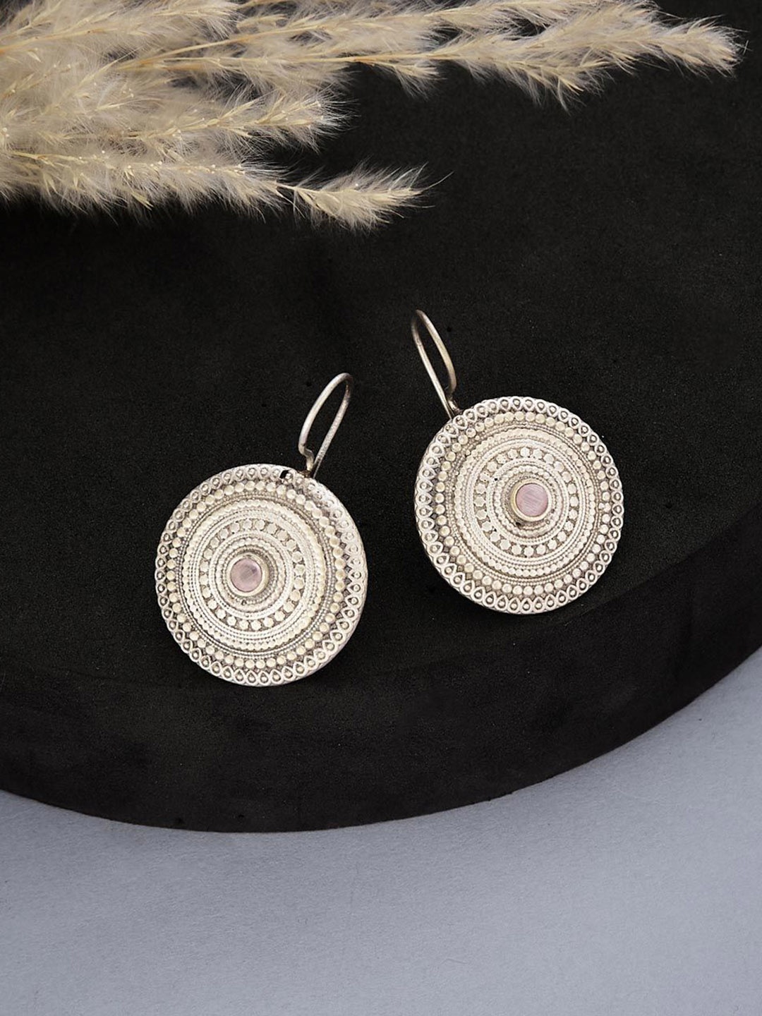 

Fabindia Stone Studded Circular Drop Earrings, Silver