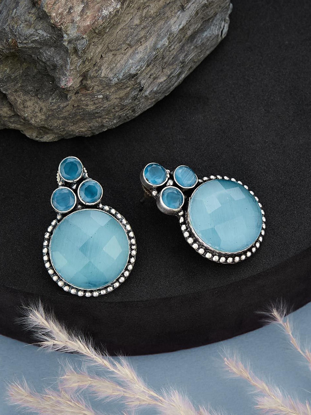 

Fabindia Stone Studded Contemporary Drop Earrings, Silver