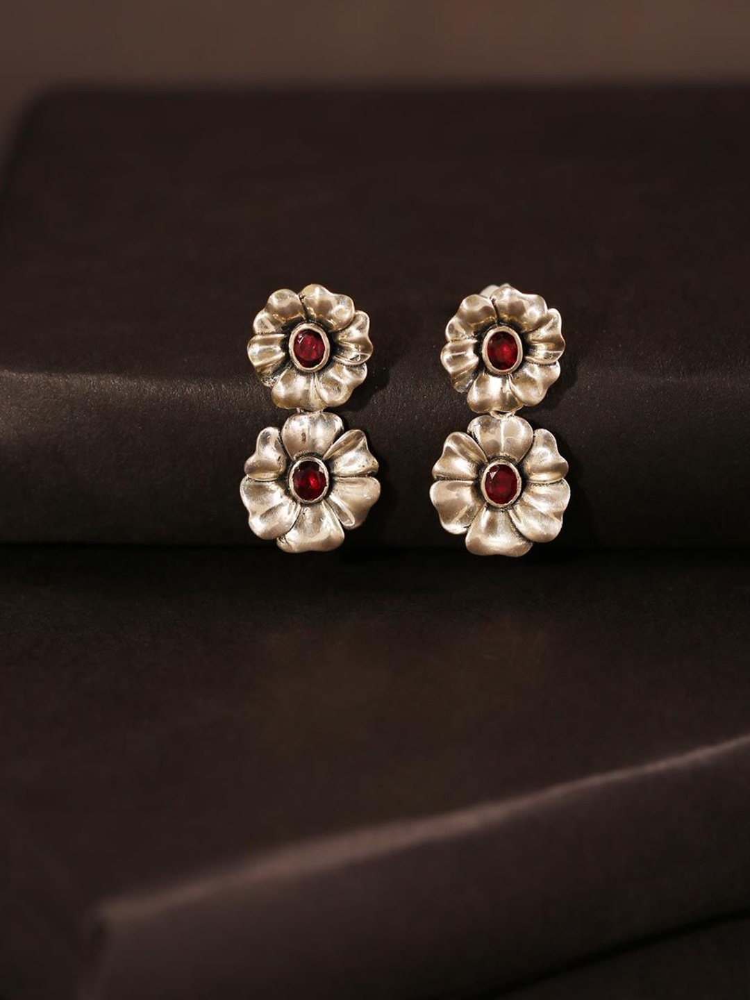 

Fabindia Stone Studded Floral Drop Earrings, Silver