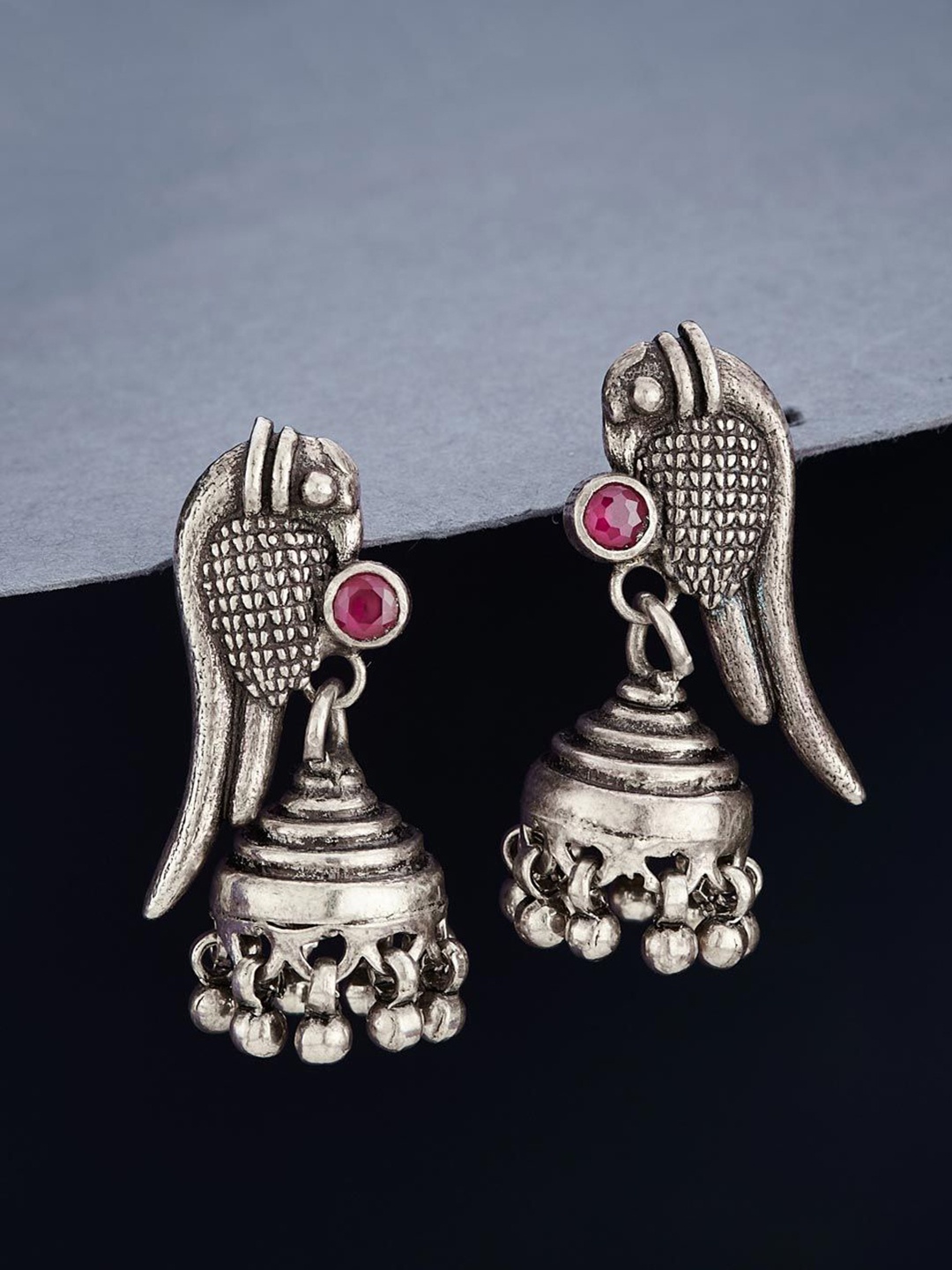 

Fabindia Silver Plated Artificial Stones Silver Jhumkas