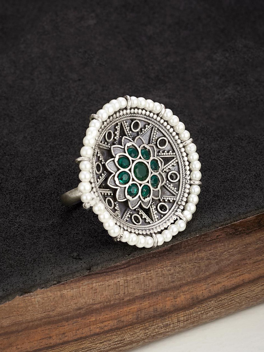 

Fabindia Stone Studded Finger Ring, Silver