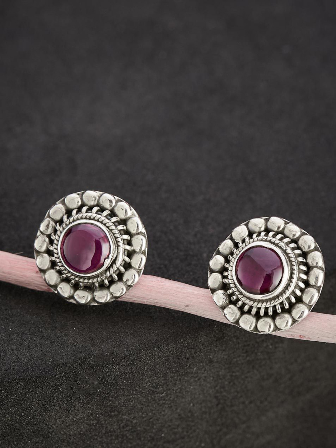 

Fabindia Silver Plated Artificial Stones Oxidised Silver Stud Earrings