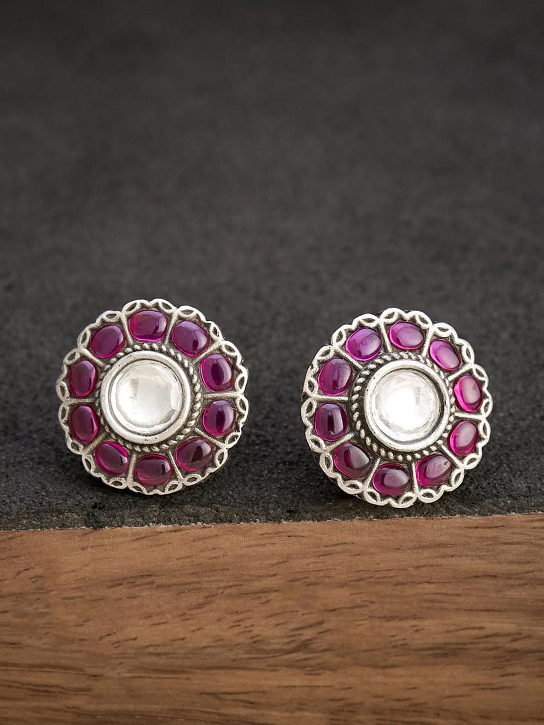 

Fabindia Silver Plated Artificial Stones Silver Stud Earrings