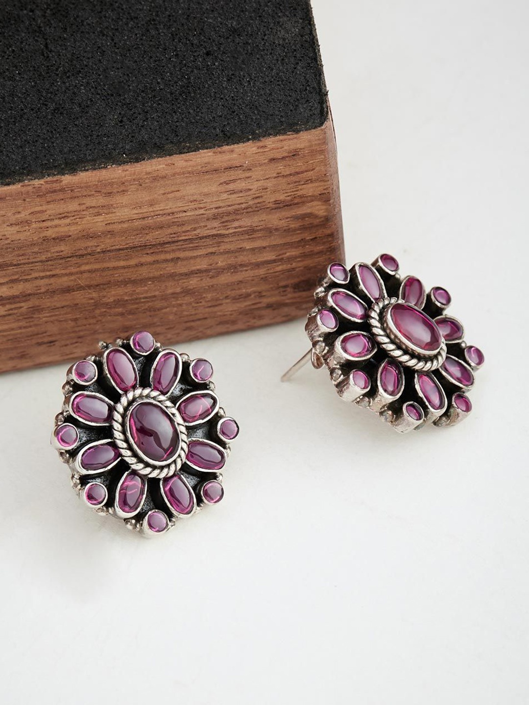 

Fabindia Silver Plated Artificial Stones Oxidised Silver Stud Earrings