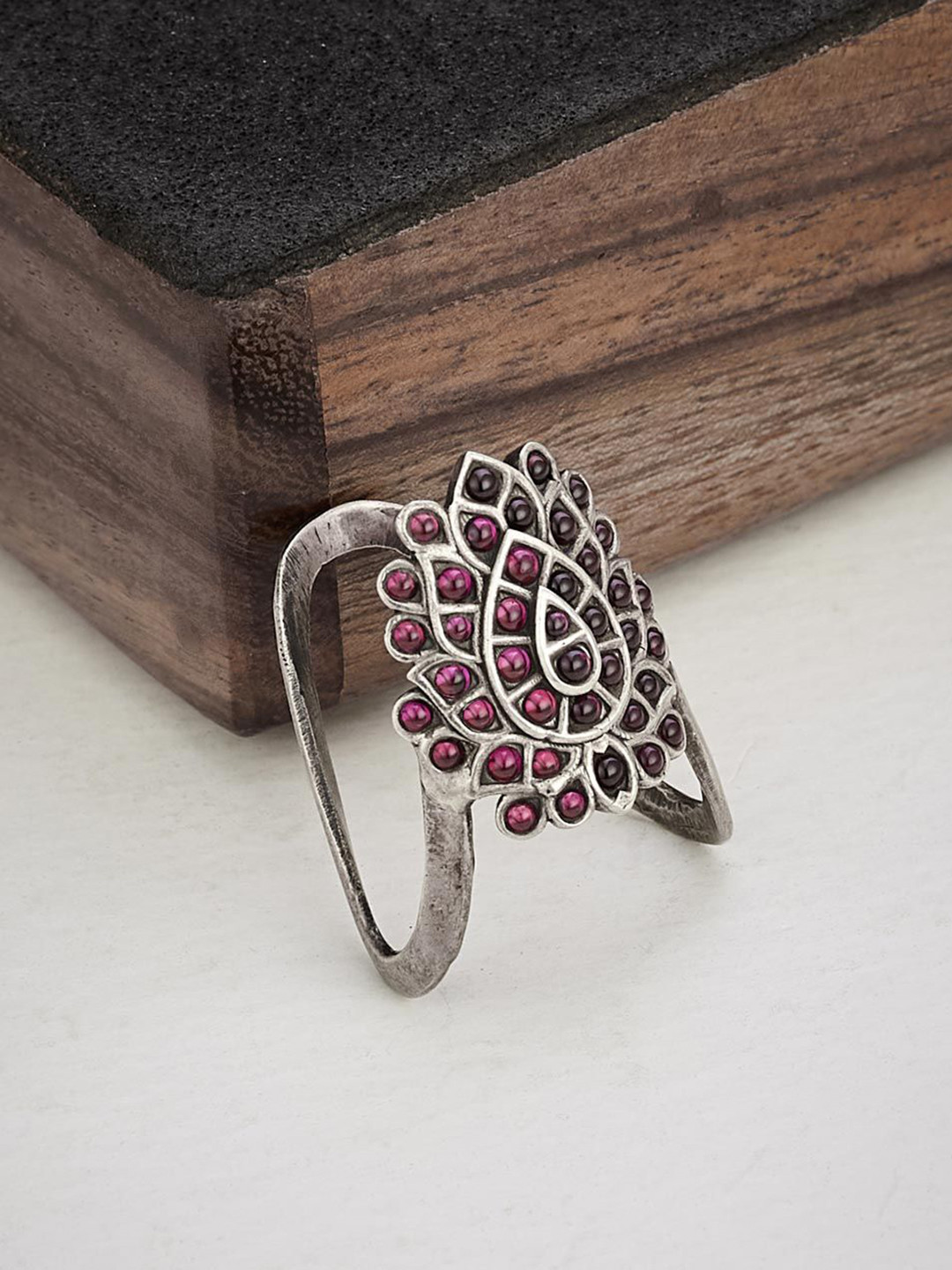 

Fabindia Silver-Plated Stone-Studded Finger Ring
