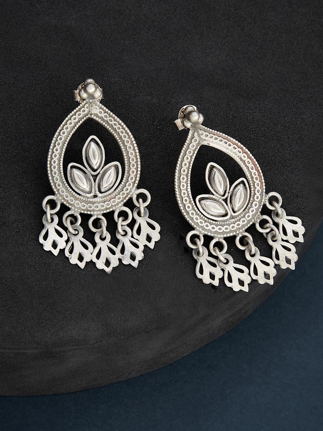 

Fabindia Silver-Plated Contemporary Oxidised Drop Earrings
