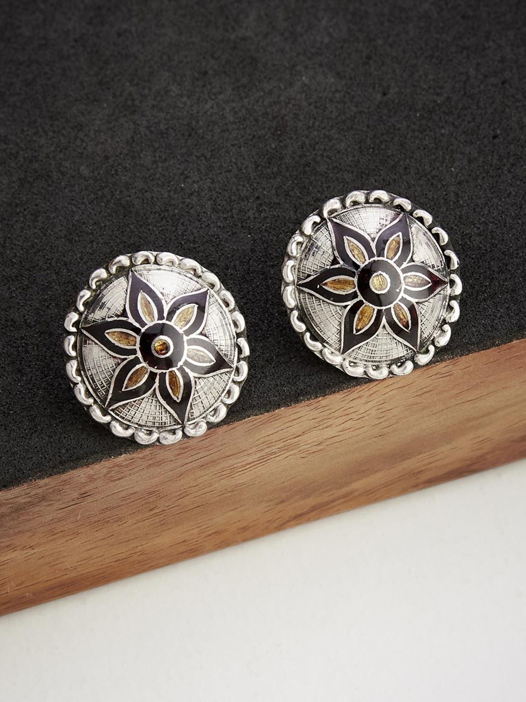 

Fabindia Silver-Plated Stones Studded Circular Studs Earrings