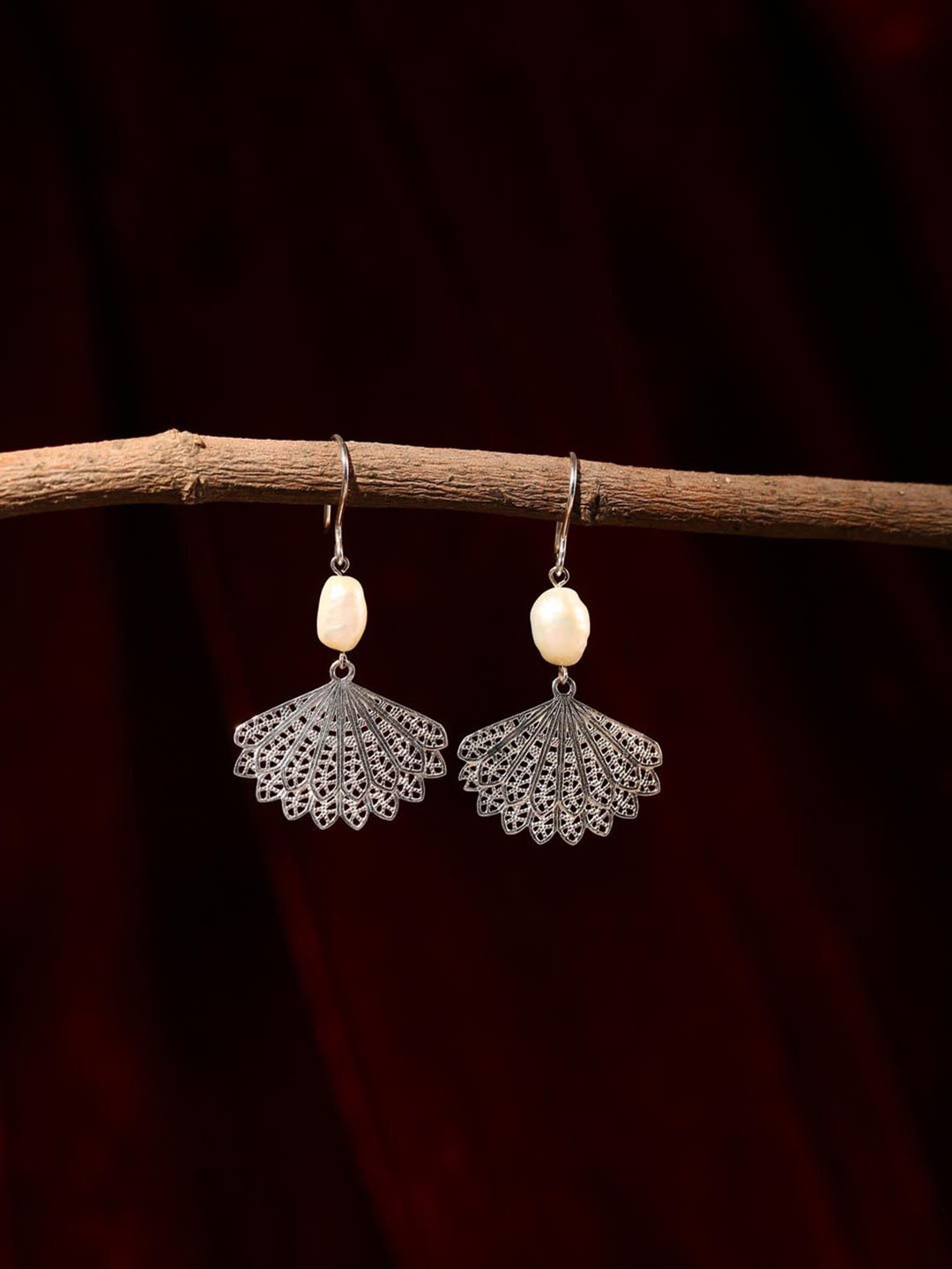 

Fabindia Silver-Plated Beaded Contemporary Drop Earrings