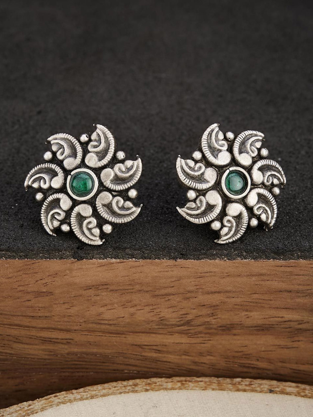 

Fabindia Silver-Plated Artificial Stones Studs Earrings