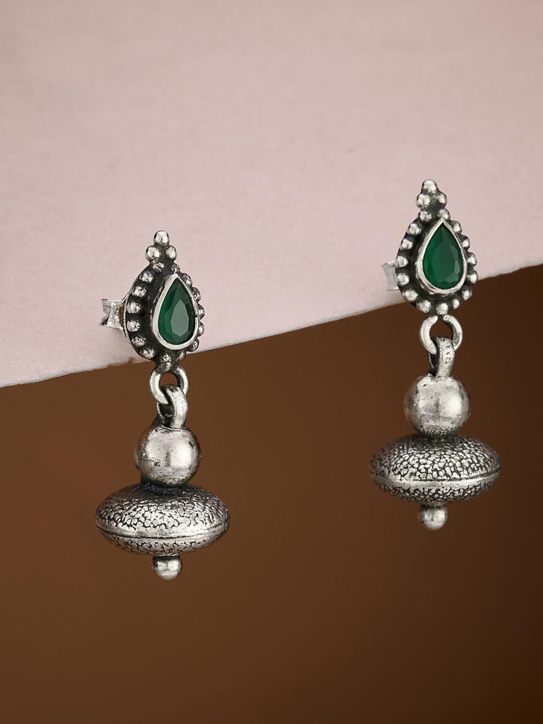 

Fabindia Silver-Plated Stones Studded Contemporary Drop Earrings