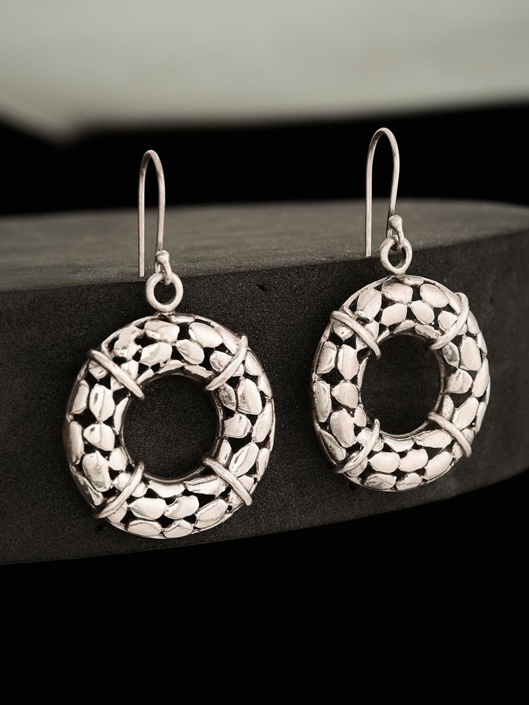 

Fabindia Silver-Plated Circular Drop Earrings