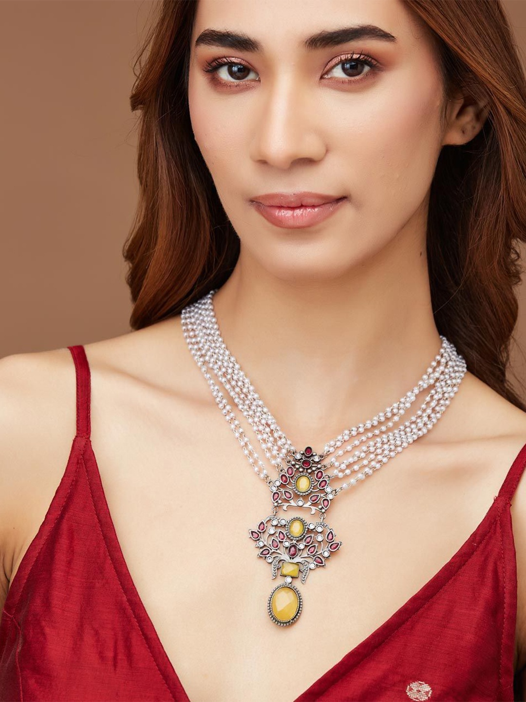 

Fabindia Stone Studded Necklace, Silver