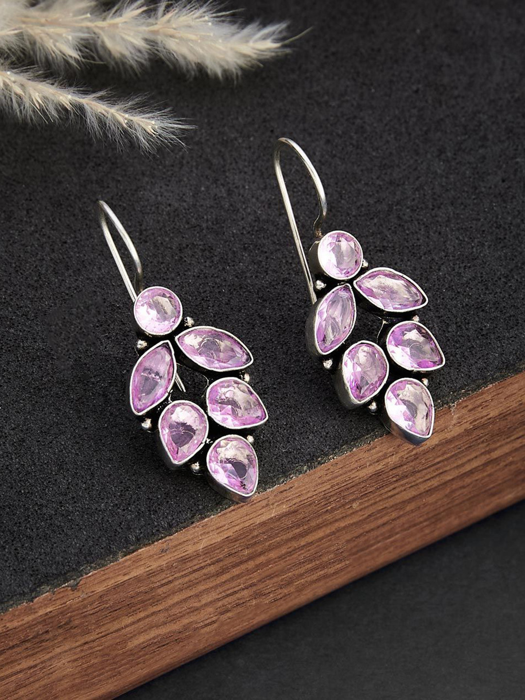 

Fabindia Stones Studded Leaf Shaped Drop Earrings, Silver