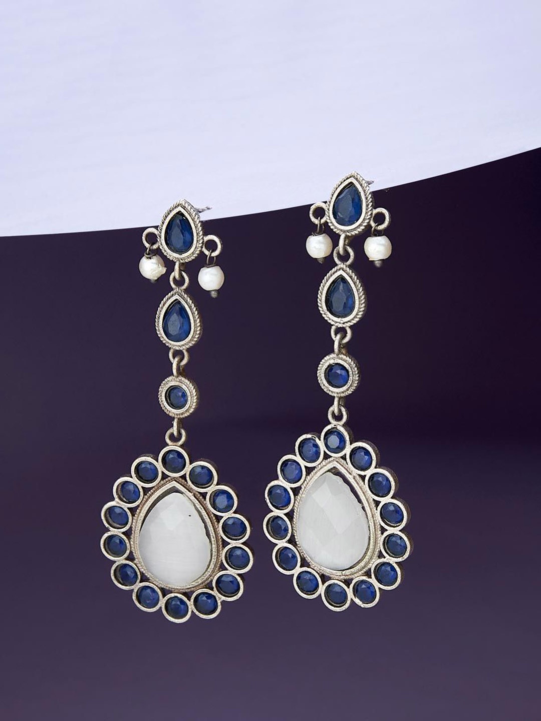 

Fabindia Contemporary Artificial Stones Antique Drop Earrings, Silver