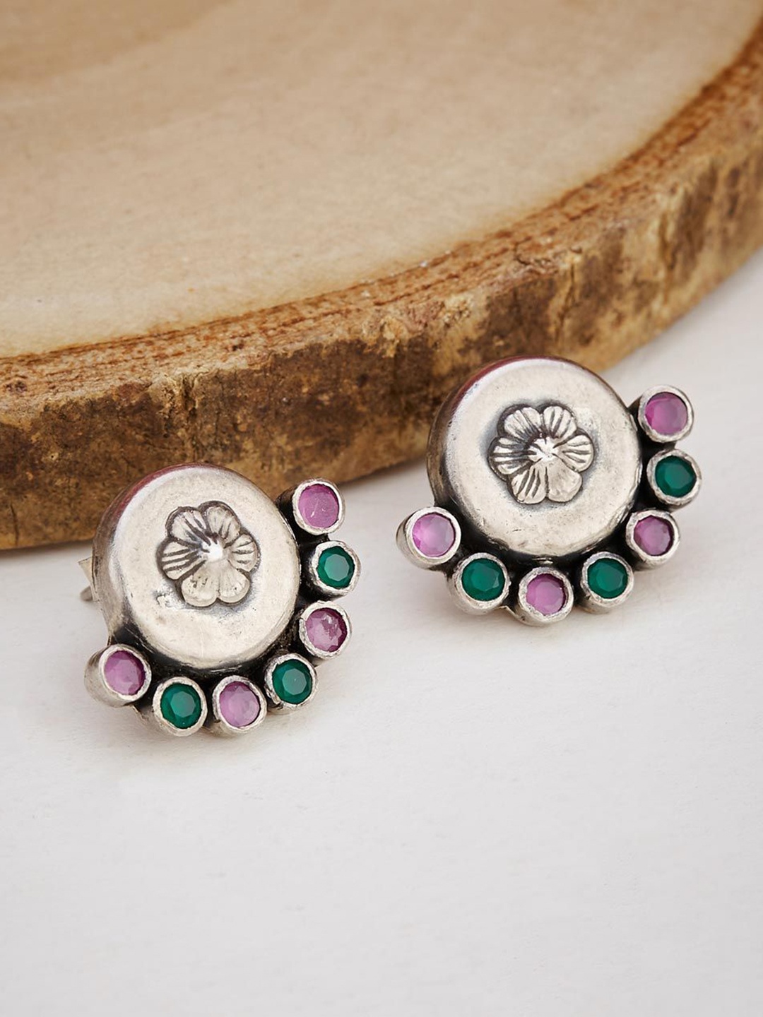 

Fabindia Silver-Plated Stones Studded Contemporary Studs Earrings