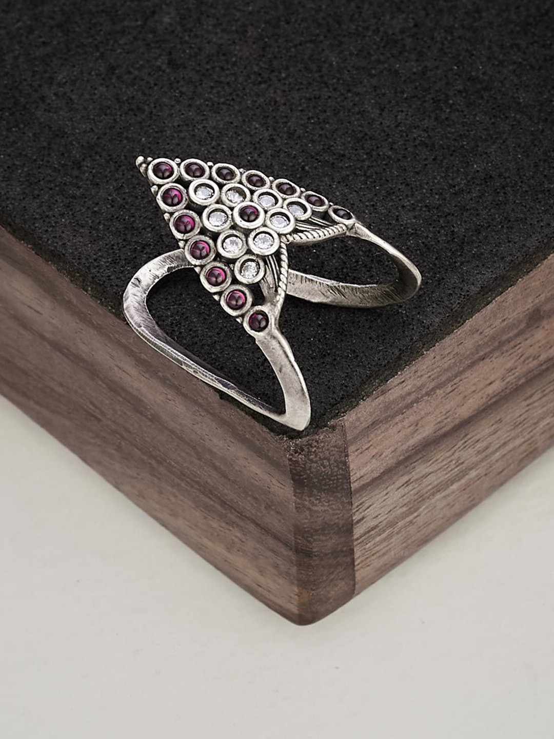 

Fabindia Silver-Plated Stone Studded Finger Ring
