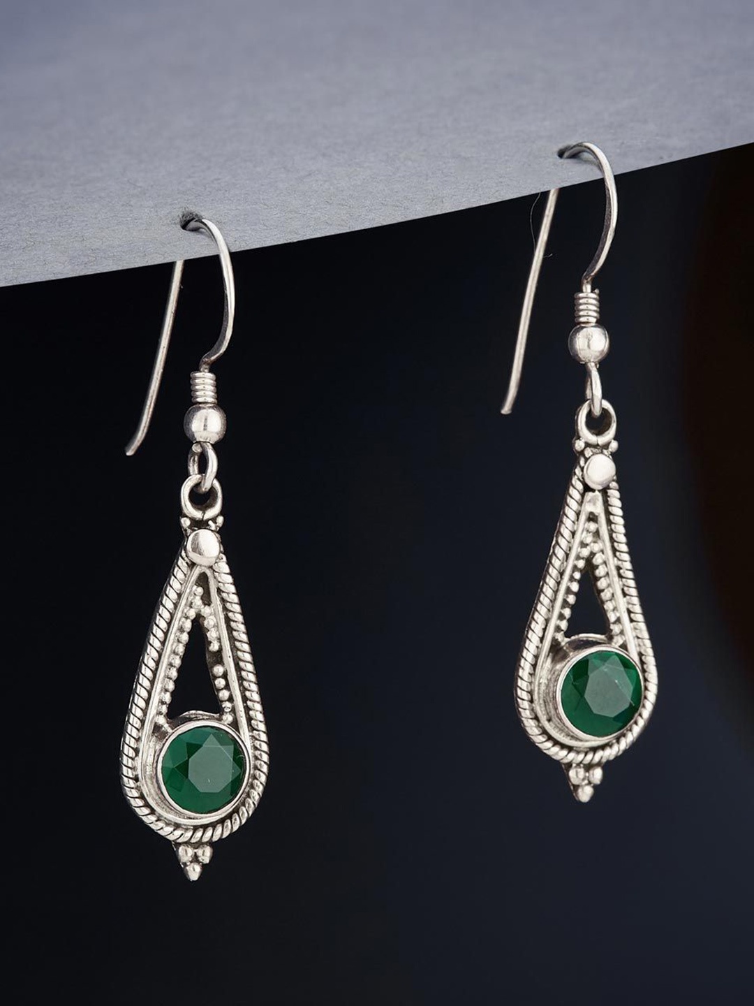 

Fabindia Silver-Plated Oxidised Contemporary Drop Earrings