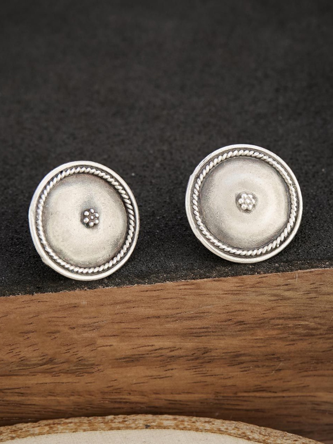 

Fabindia Silver-Plated Oxidised Contemporary Stud Earrings