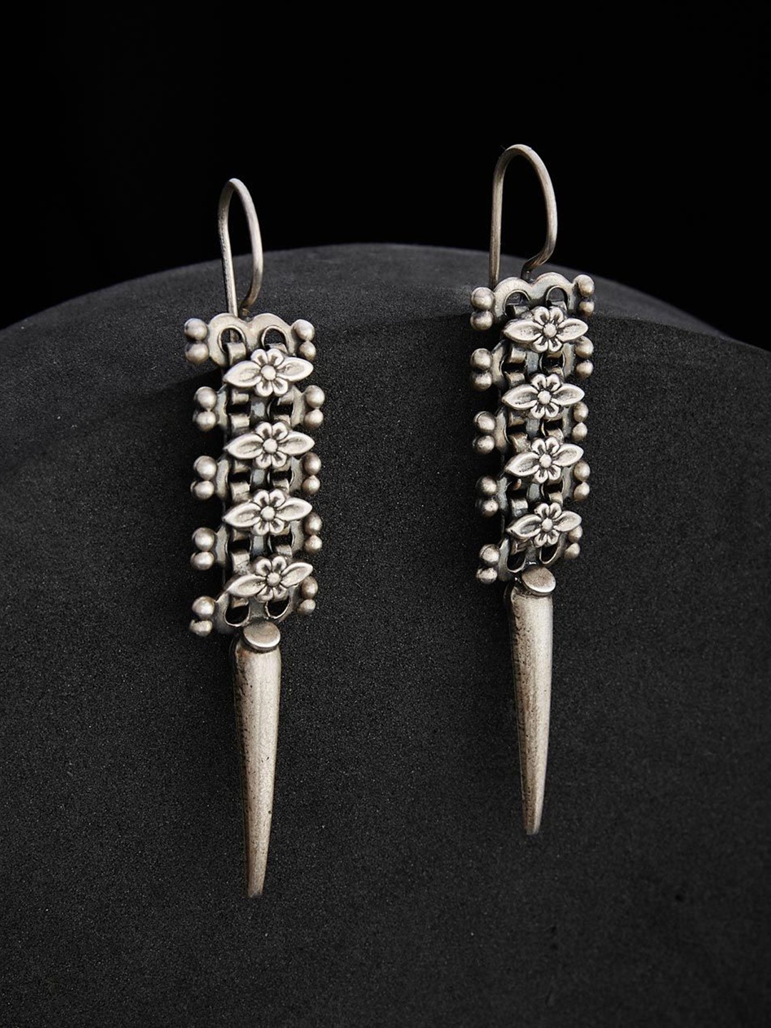 

Fabindia Silver-Plated Oxidised Contemporary Drop Earrings