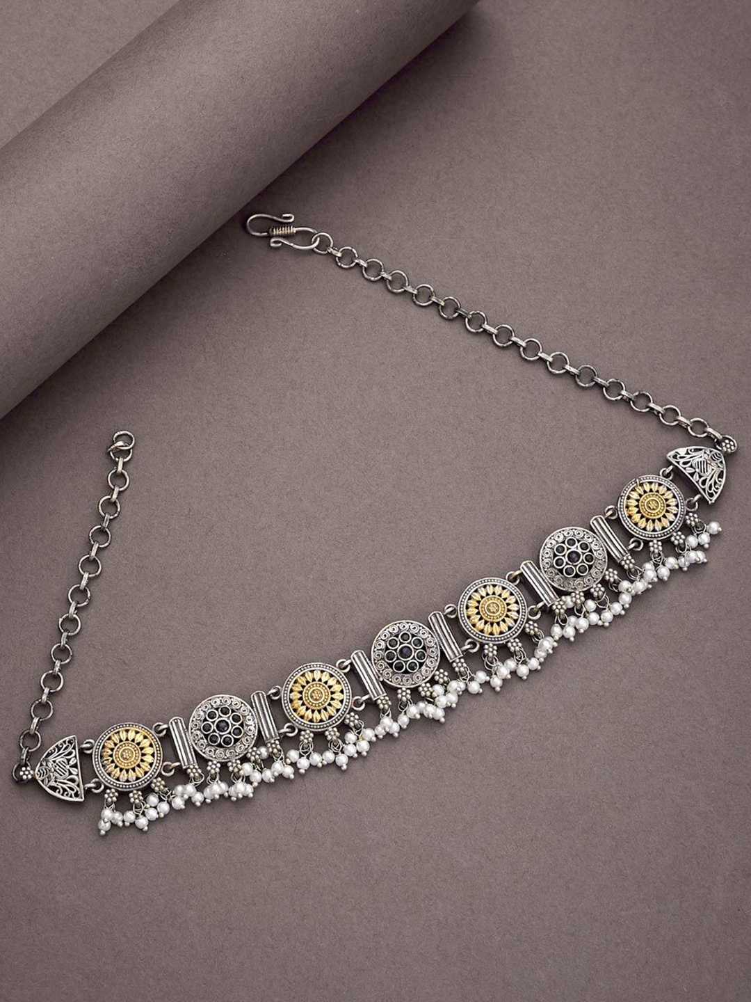 

Fabindia Stone-Studded & Beaded Necklace, Silver