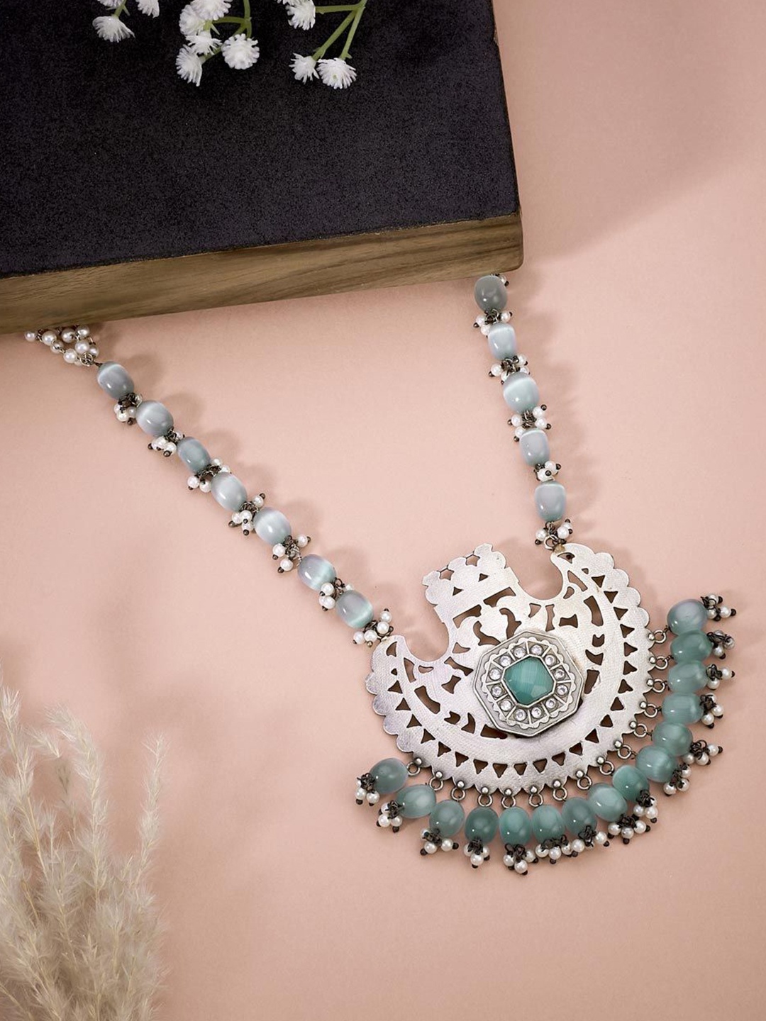 

Fabindia Stone-Studded & Beaded Necklace, Silver