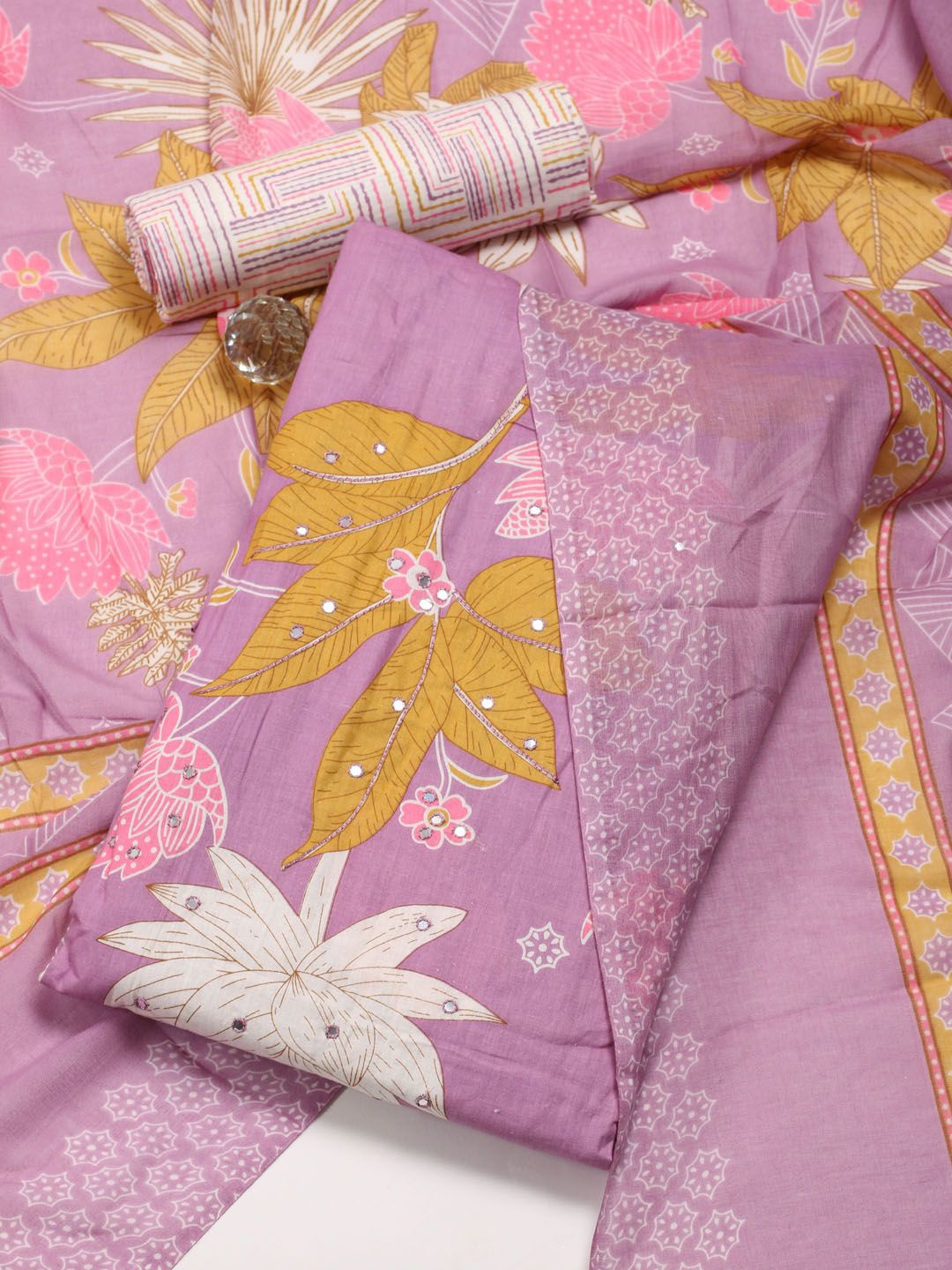 

Meena Bazaar Printed Unstitched Dress Material, Lavender