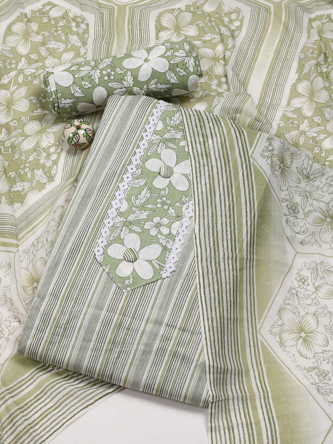 

Meena Bazaar Floral Printed Unstitched Dress Material, Green