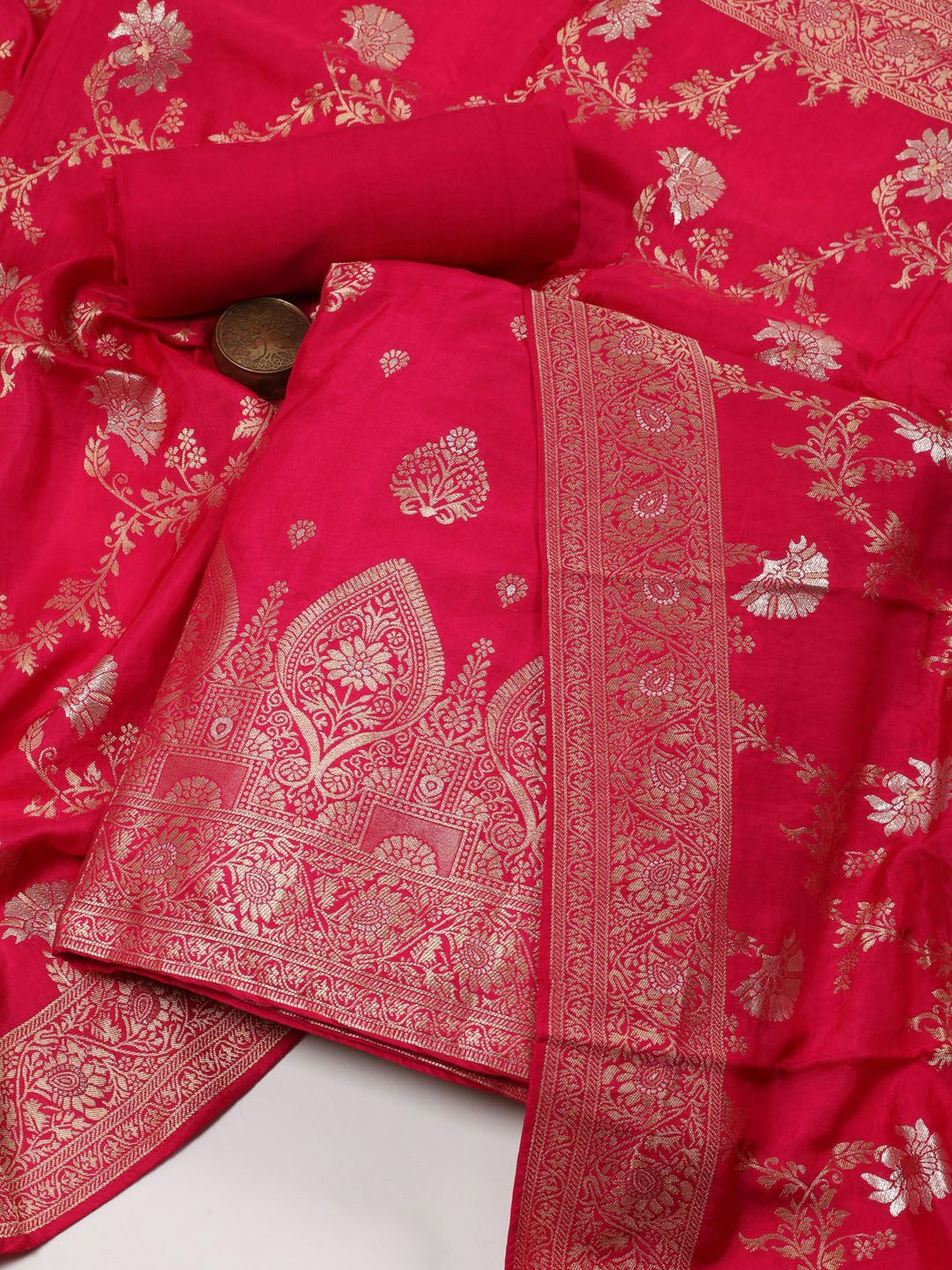

Meena Bazaar Floral Woven Design Unstitched Dress Material, Pink