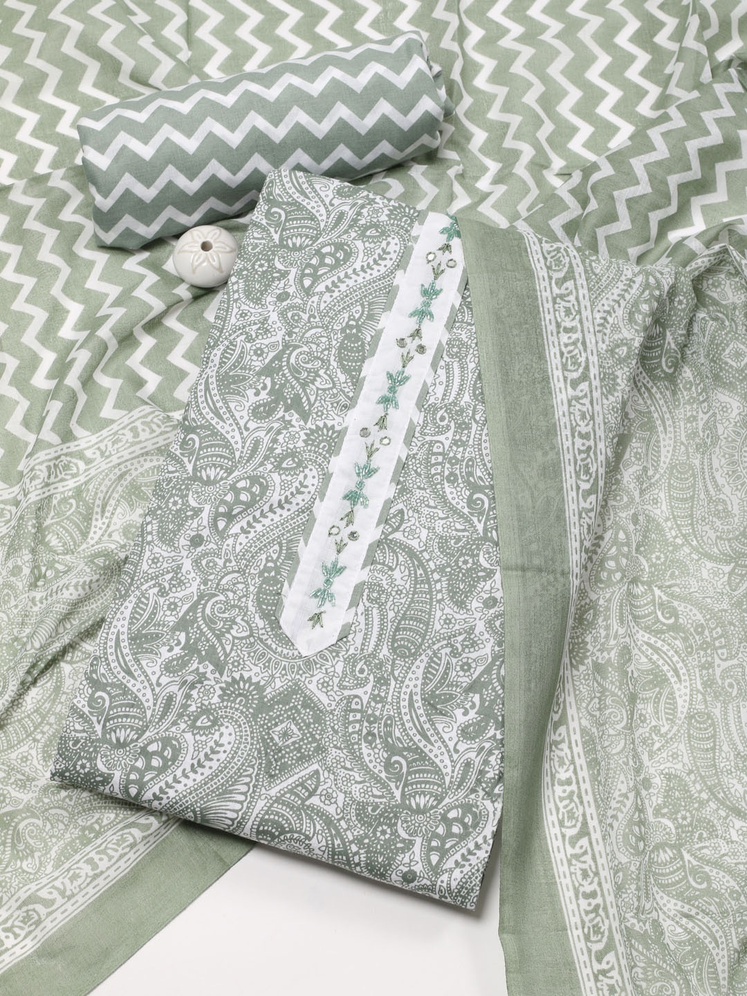 

Meena Bazaar Paisley Printed Unstitched Dress Material, Green