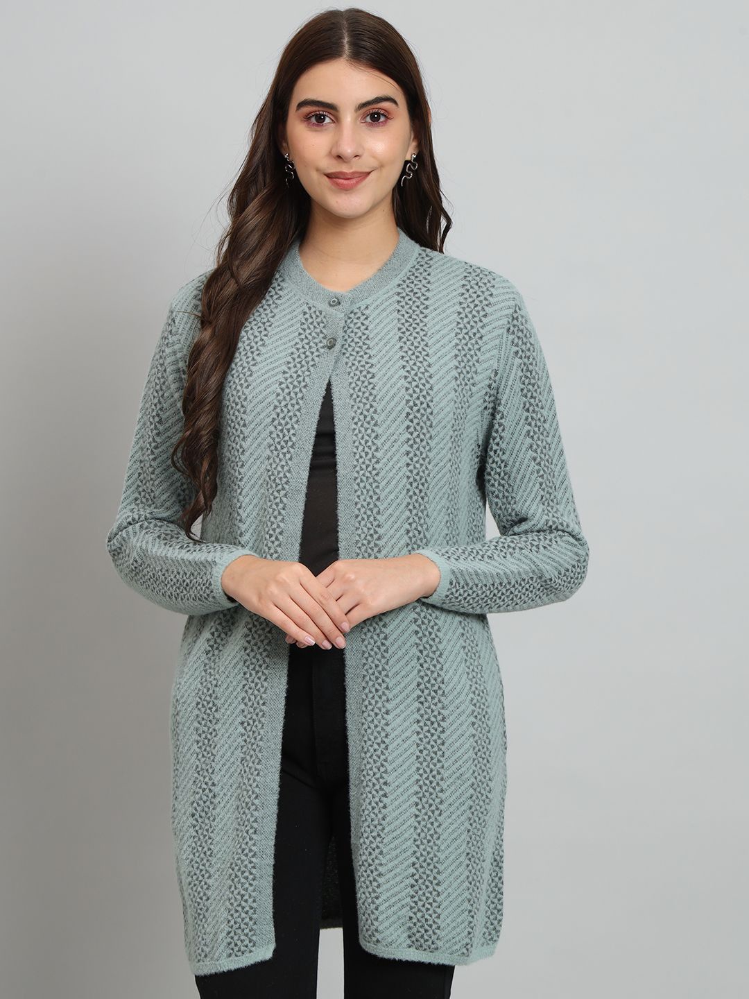 

Chemistry Women Woollen Longline Cardigan, Blue