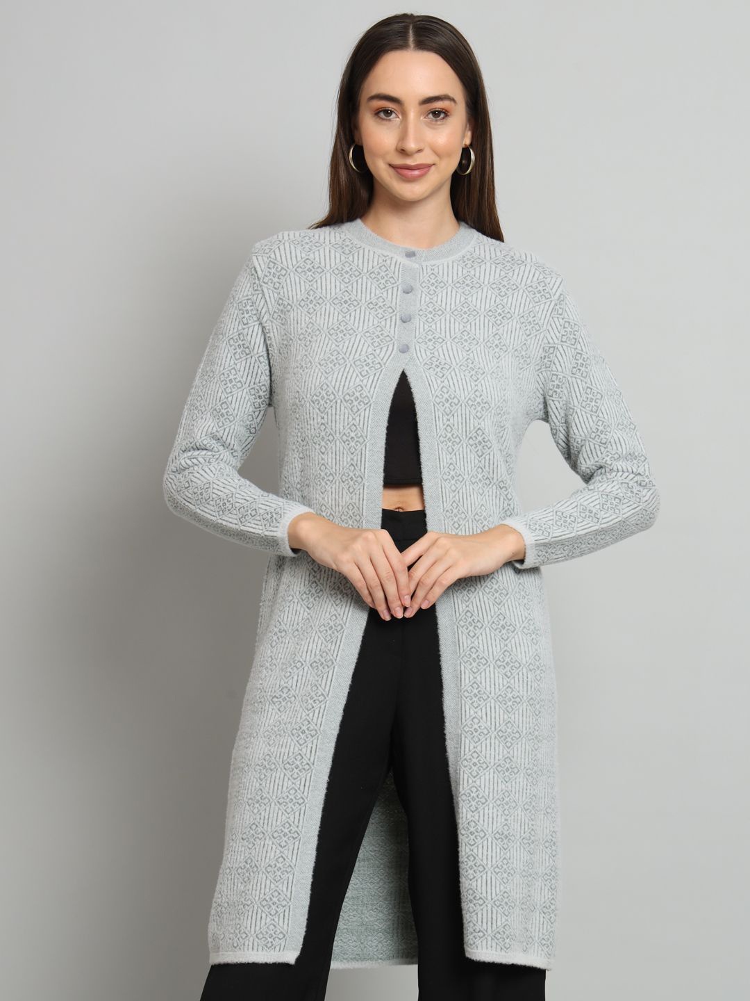 

Chemistry Women Woollen Longline Cardigan, Grey