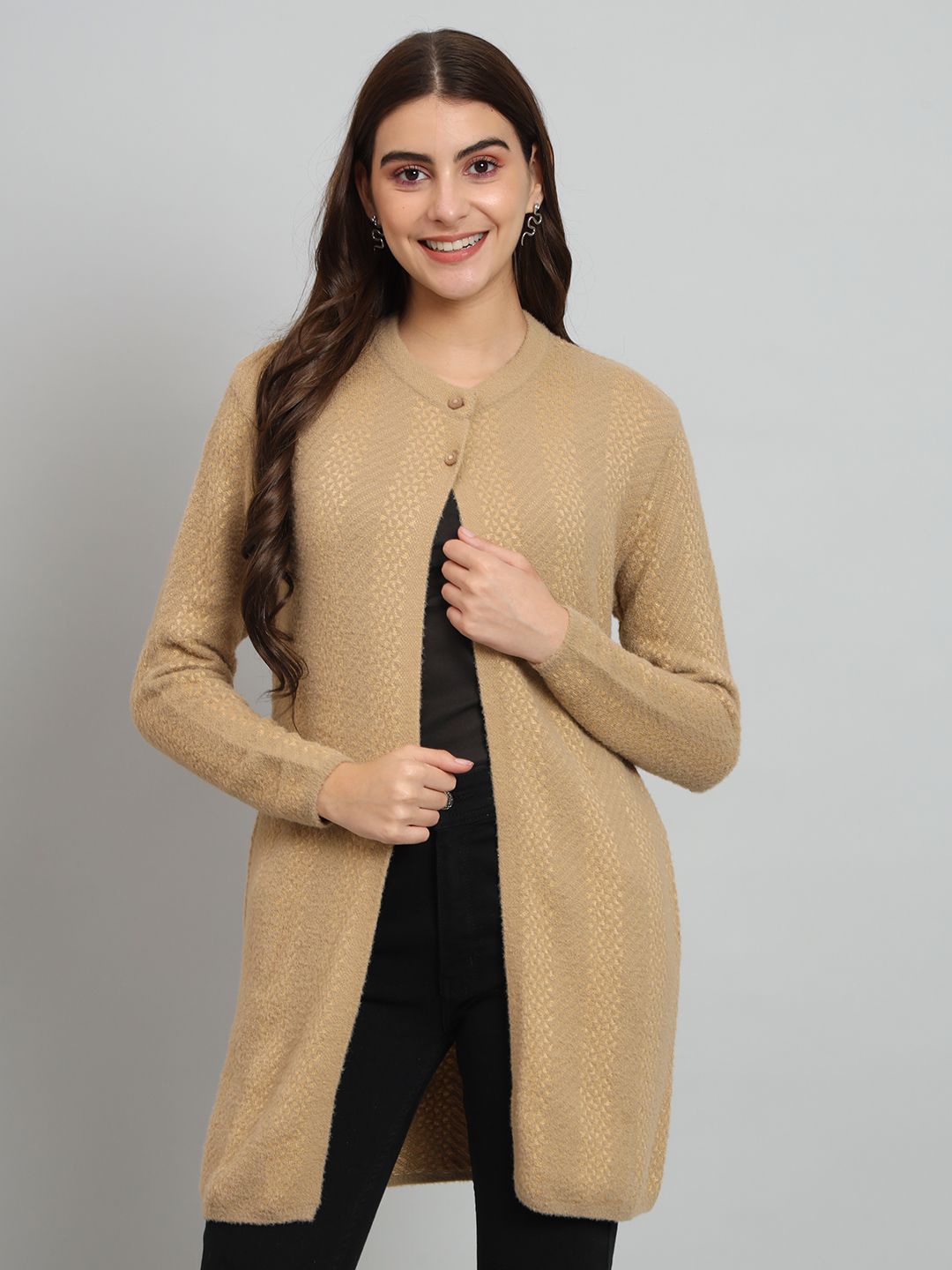 

Chemistry Women Woollen Longline Cardigan, Camel brown