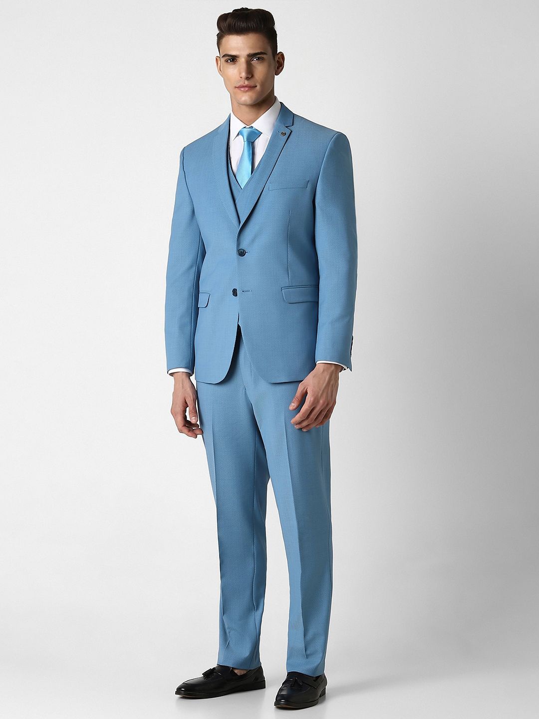 

Van Heusen Men Self Design Slim-Fit Single-Breasted Three-Piece Suit, Blue