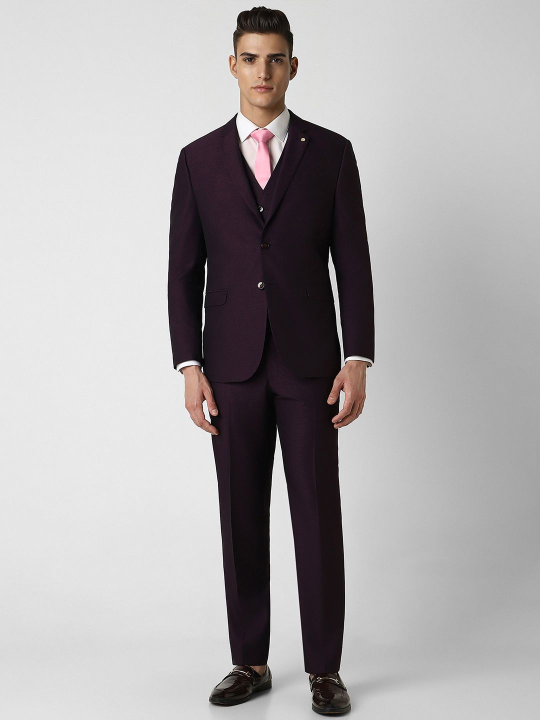 

Van Heusen Self Design Slim-Fit Single-Breasted Three-Piece Suit, Purple