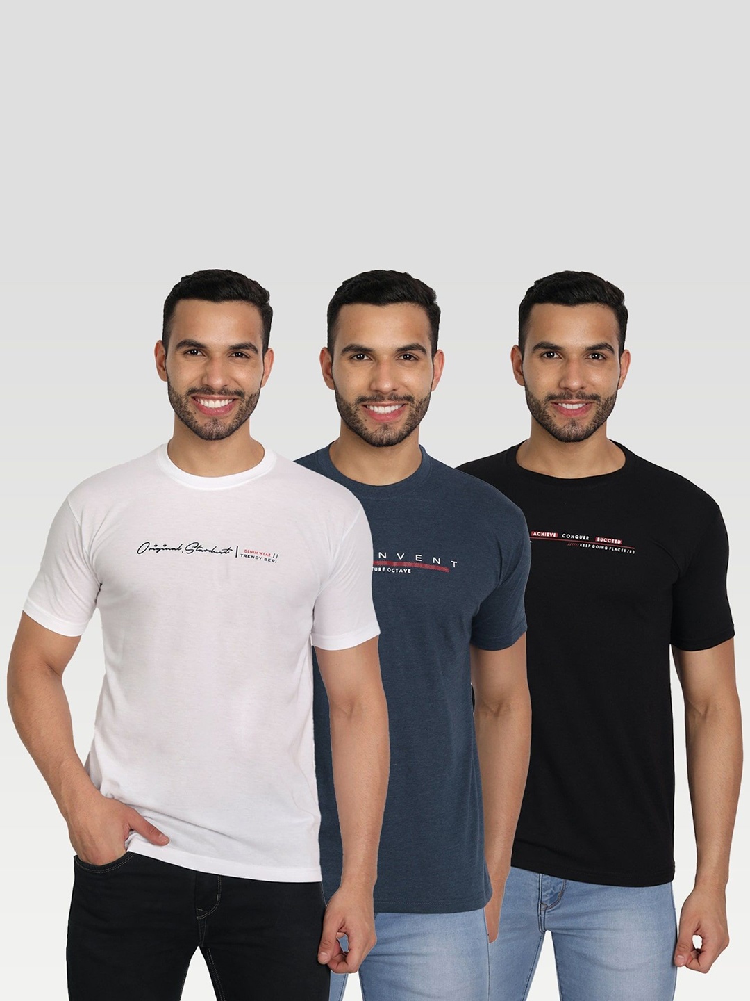ZEFFIT Men Typography 3 Applique T-shirt, Multi