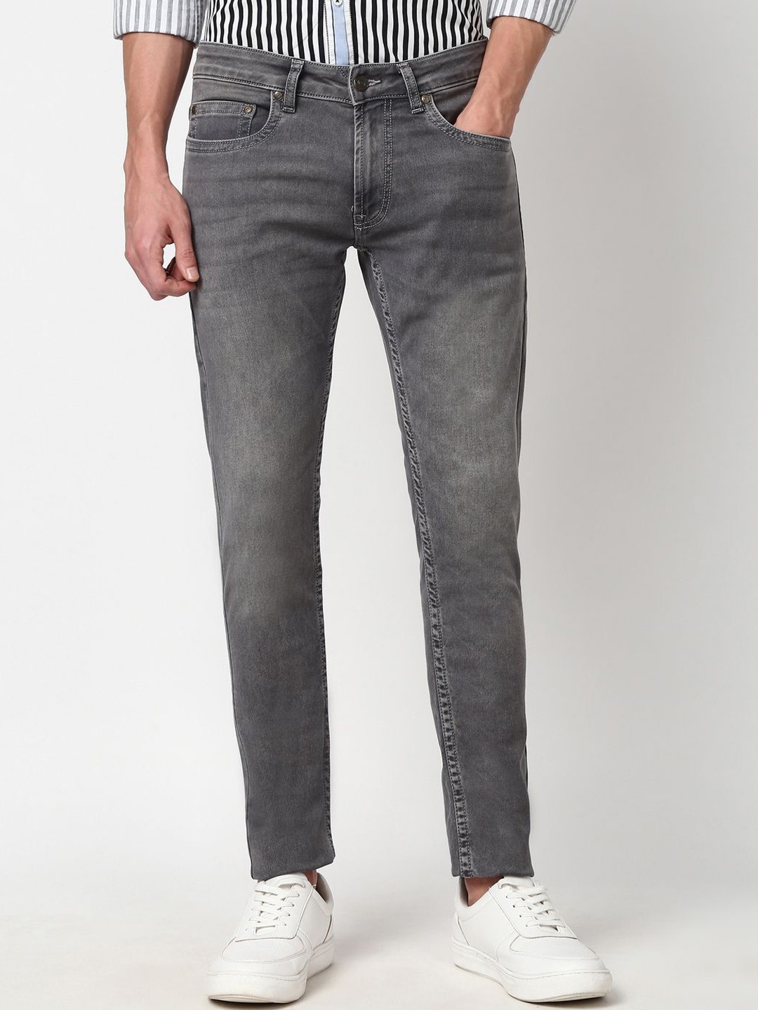 

Peter England Casuals Men Skinny Fit Heavy Fade Jeans, Grey