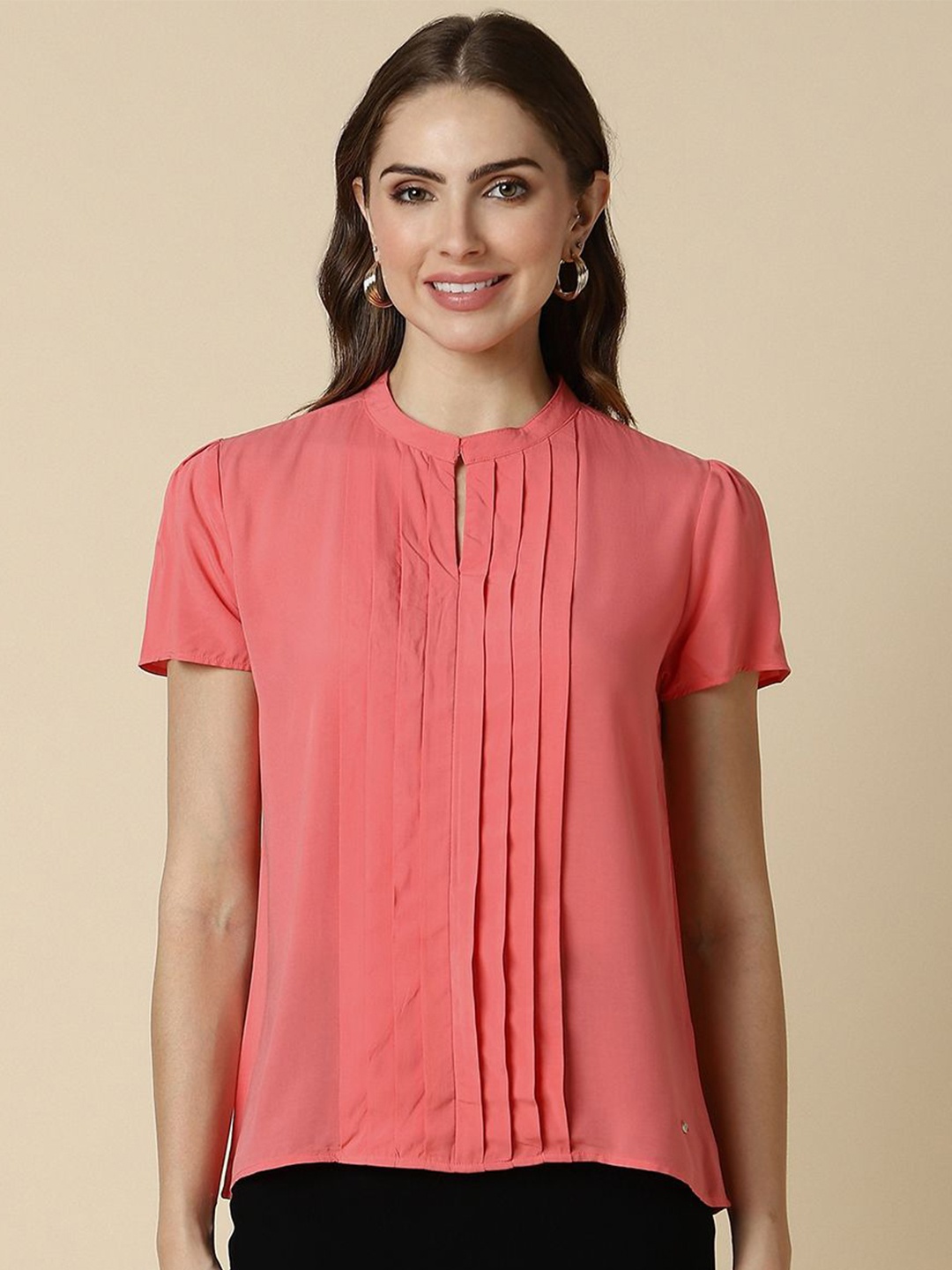 

Allen Solly Woman Mandarin Collar High-Low Top, Orange