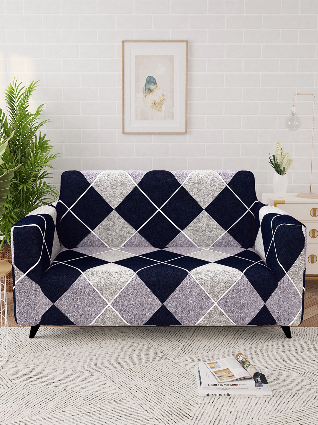 

Story@home Navy Blue & White Printed 2 Seater Stretchable Sofa Cover With Arms