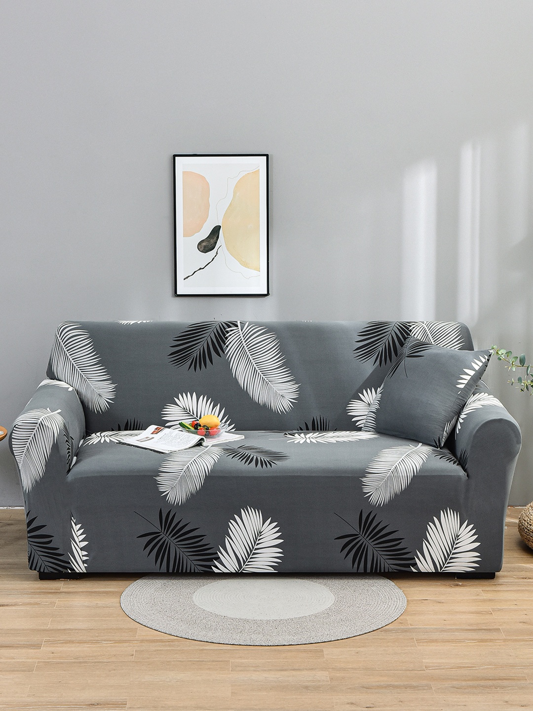 

Story@home Grey & White Printed 3 Seater Stretchable Sofa Cover With Arms