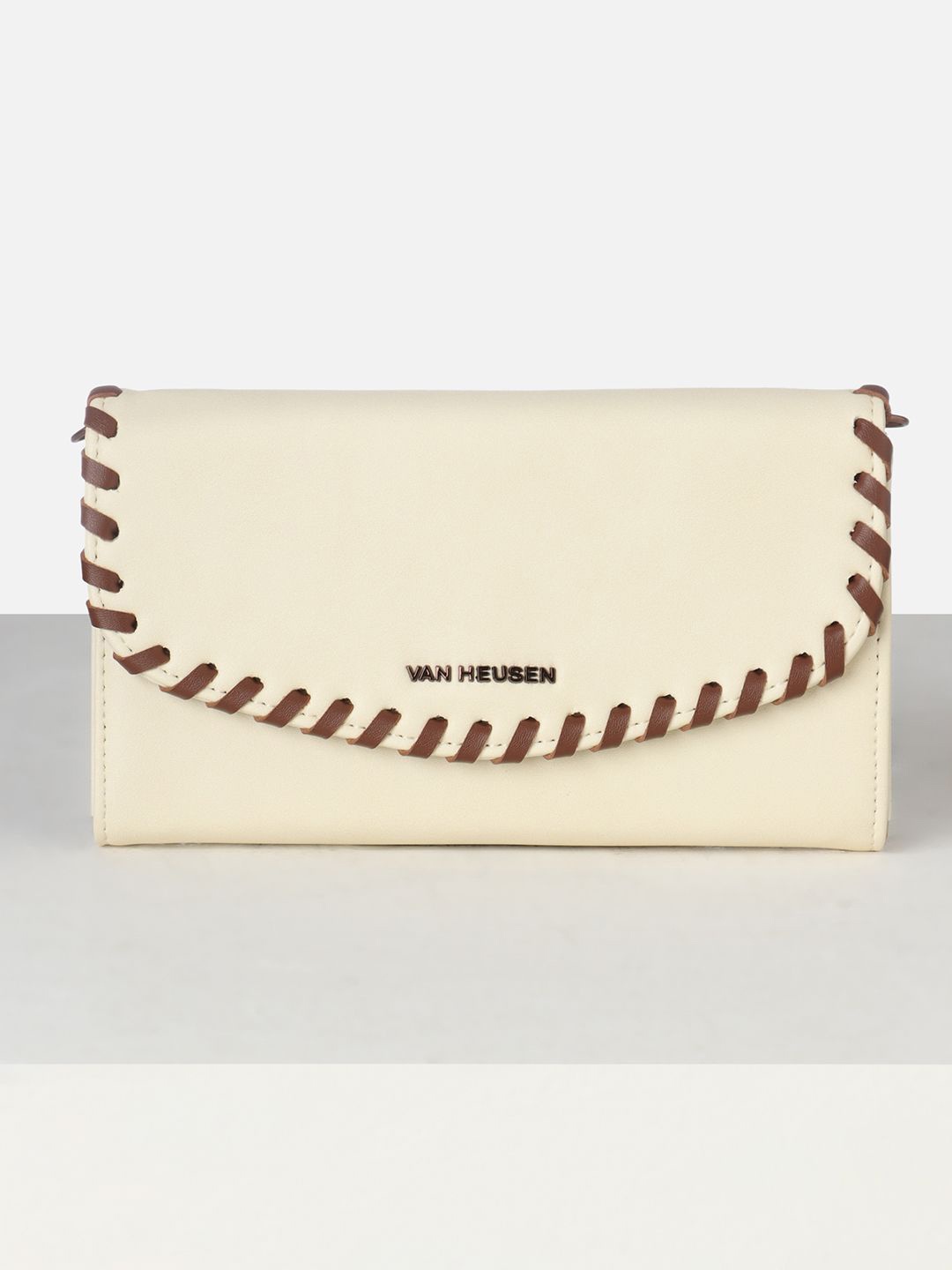 

Van Heusen Woman Colourblocked PU Swagger Sling Bag with Cut Work, Cream